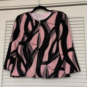 Joseph Ribkoff Pink and Black Lined Jacket with 2-way zipper, Size 16
